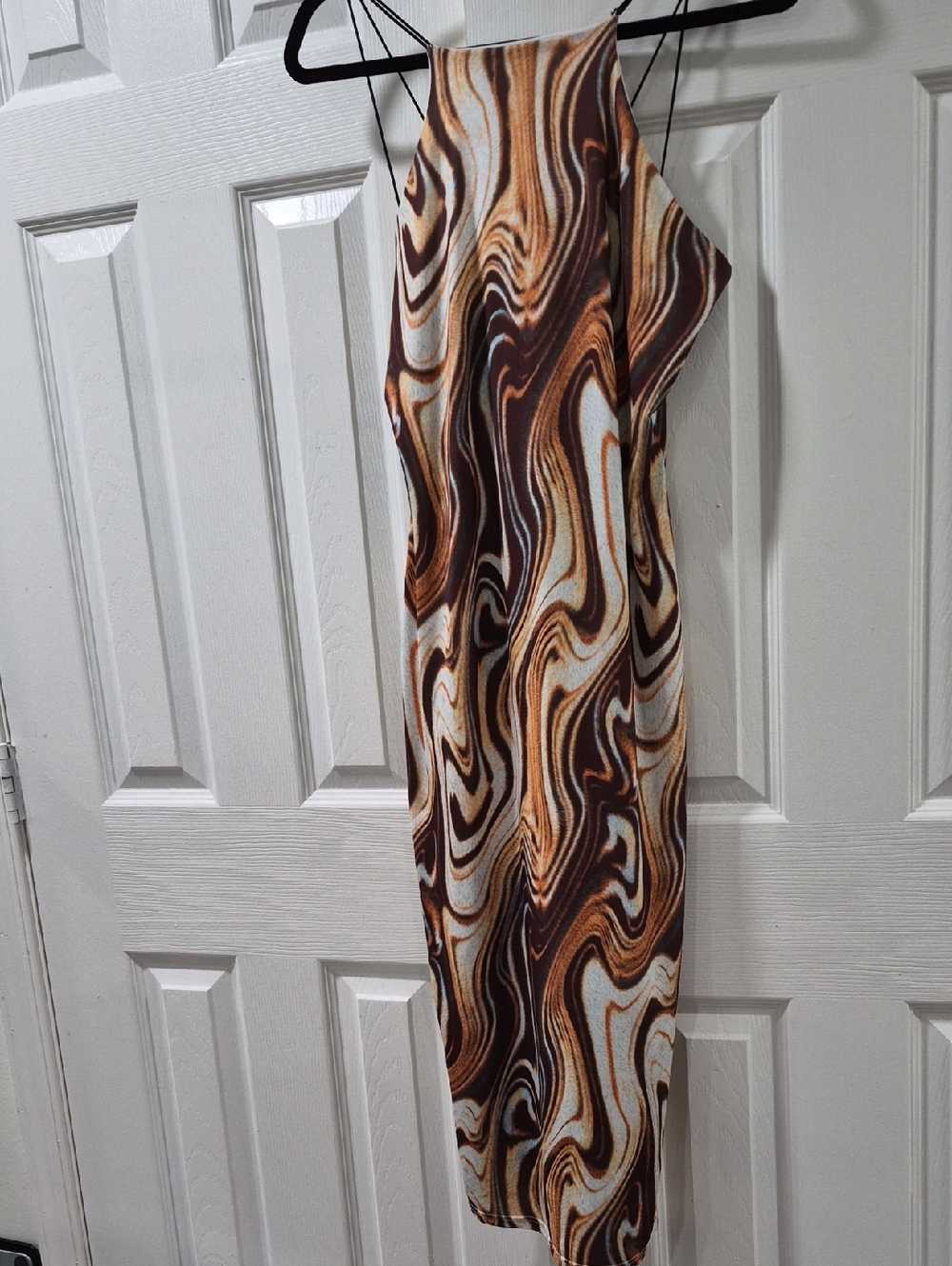 Fashion Nova Brown and Cream Marble Halter Midi Dress